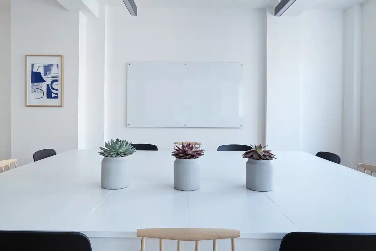 Silhouettes anonymes autour d'une table de réunion dans un bureau gouvernemental non identifiable
